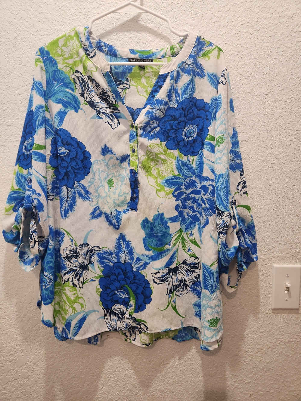 Sara Michelle White Tunic with Blue & Green Floral Print